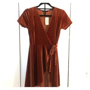 Brand New Burnt Orange Velvet Wrap Dress